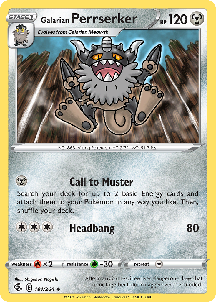 Galarian Perrserker (181/264) - [Reverse Holo] Fusion Strike (FST)