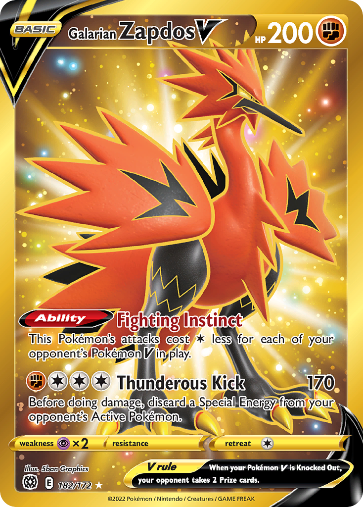 Galarian Zapdos V (182/172) - [Secret Rare] Brilliant Stars (BRS)