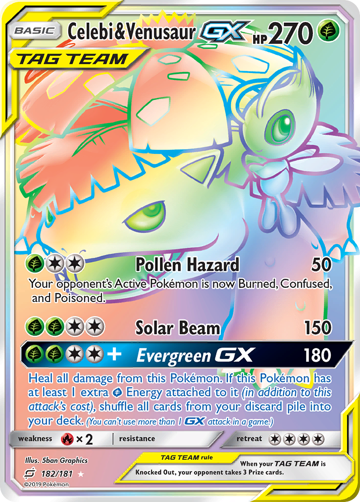 Celebi & Venusaur-GX (182/181) - [Rainbow Holo] Team Up (TEU)