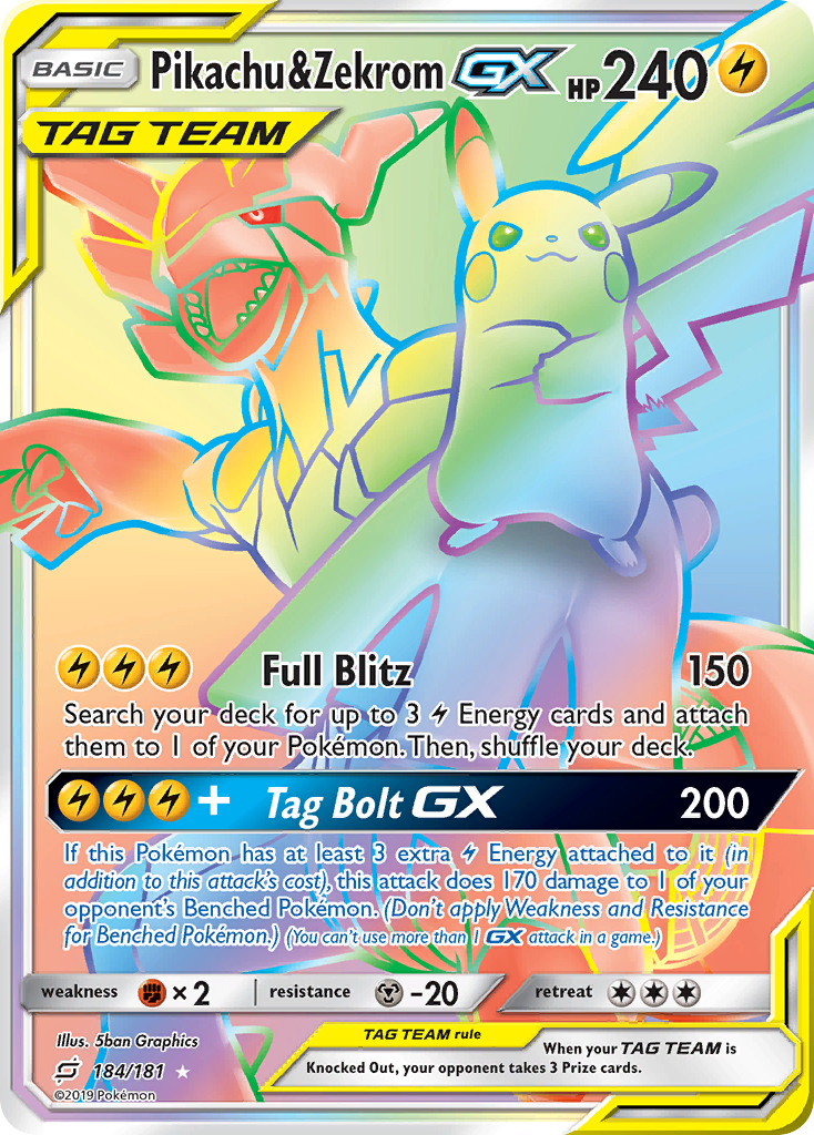 Pikachu & Zekrom-GX (184/181) - [Rainbow Holo] Team Up (TEU)