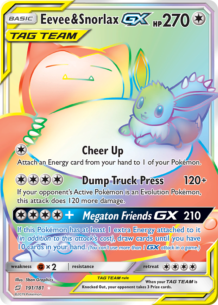 Eevee & Snorlax-GX (191/181) - [Rainbow Holo] Team Up (TEU)