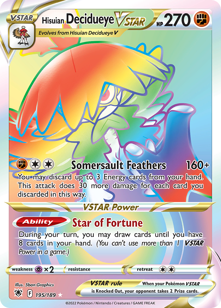 Hisuian Decidueye VSTAR (195/189) - [Rainbow Holo] Astral Radiance (ASR)