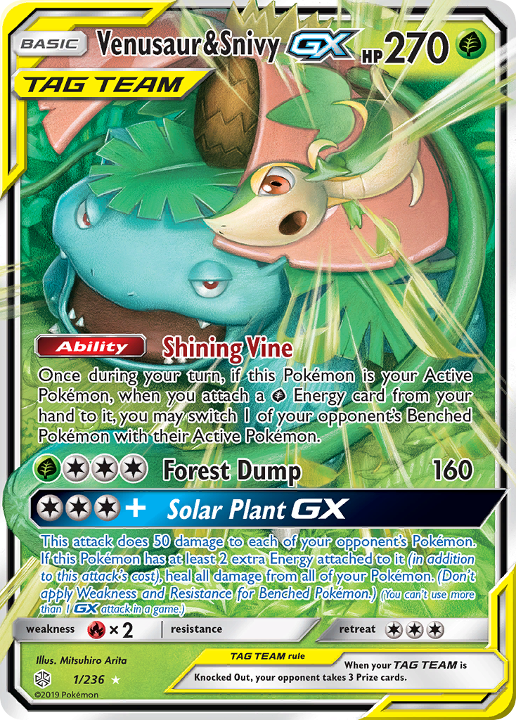 Venusaur & Snivy-GX (1/236) - [Holo Foil] Cosmic Eclipse (CEC)