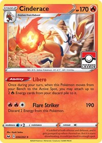 Cinderace - 034/202 (Pokemon League) (34) - League & Championship Cards (PR)