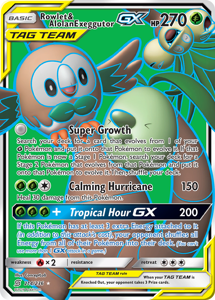 Rowlet & Alolan Exeggutor-GX (214/236) - [Full Art] Unified Minds (UNM)