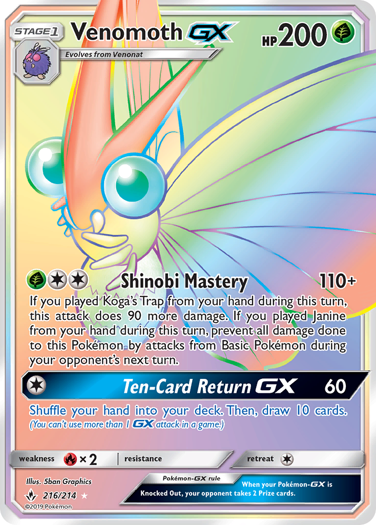 Venomoth-GX (216/214) - [Rainbow Holo] Unbroken Bonds (UNB)