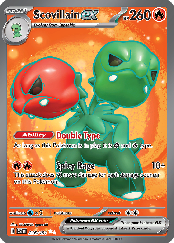 191 pokemon cards Scovillain ex - 216/191 - SV08: Surging Sparks [FULL ART] [Near Mint]