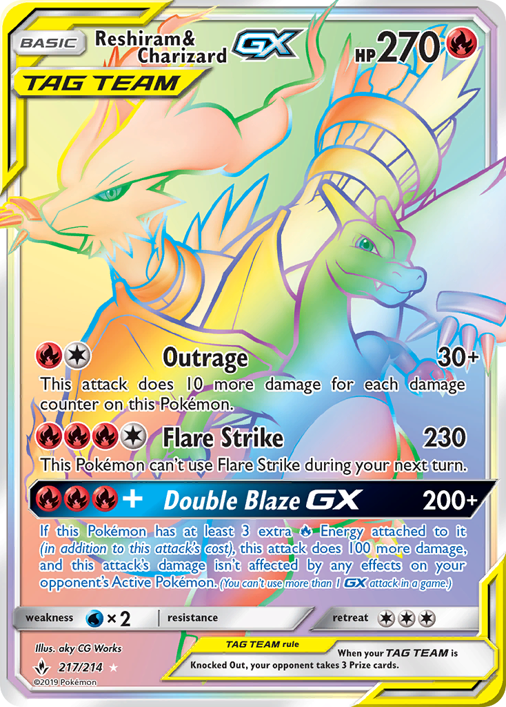 Reshiram & Charizard-GX (217/214) - [Rainbow Holo] Unbroken Bonds (UNB)