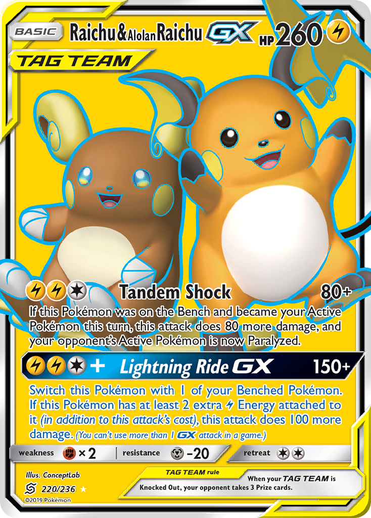 Raichu & Alolan Raichu-GX (220/236) - [Full Art] Unified Minds (UNM)