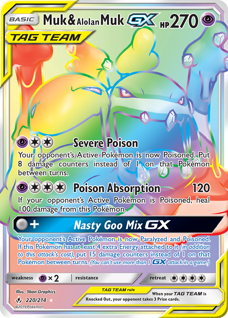 Muk & Alolan Muk-GX (220/214) - [Rainbow Holo] Unbroken Bonds (UNB)