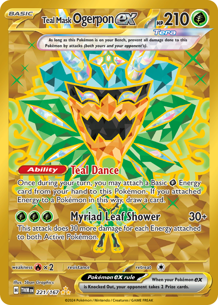 Teal Mask Ogerpon ex (221/167) - [Gold Holo] Twilight Masquerade (TWM)