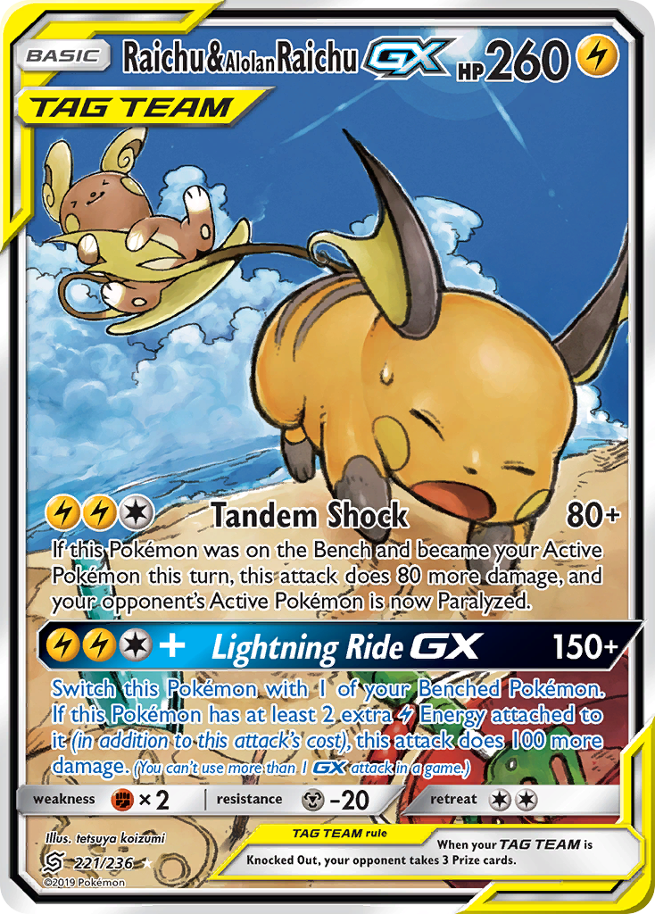 Raichu & Alolan Raichu-GX (221/236) - [Full Art] Unified Minds (UNM)