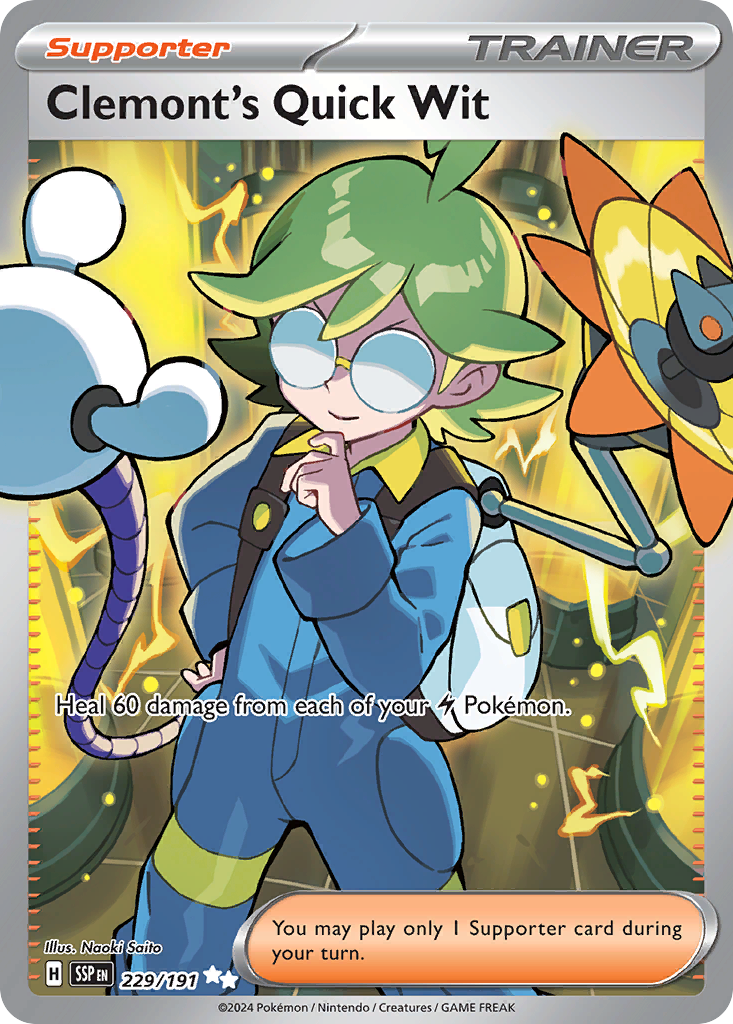 pokemon trainer full art cards Pokemon Surging Sparks Ultra Rare Clemont's Quick Wit #229