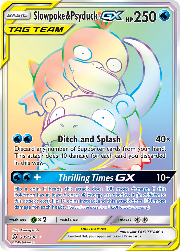 Slowpoke & Psyduck-GX (239/236) - [Rainbow Holo] Unified Minds (UNM)