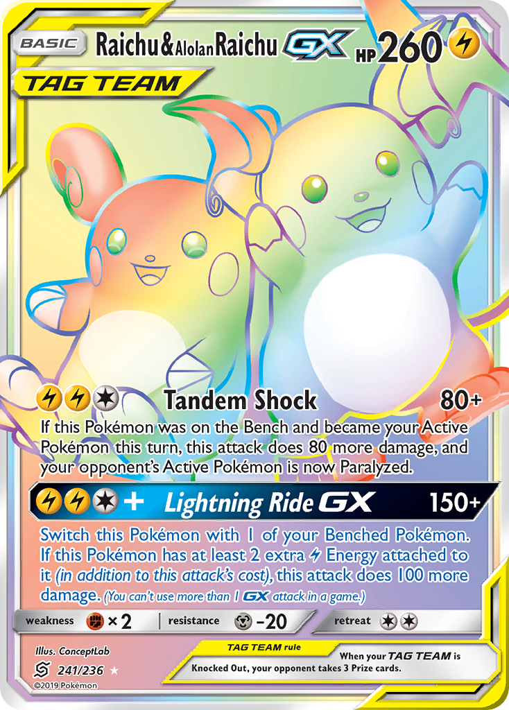Raichu & Alolan Raichu-GX (241/236) - [Rainbow Holo] Unified Minds (UNM)