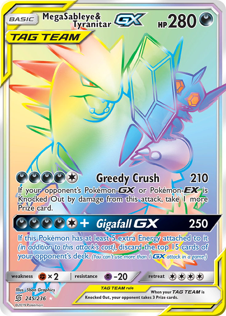 Mega Sableye & Tyranitar-GX (245/236) - [Rainbow Holo] Unified Minds (UNM)