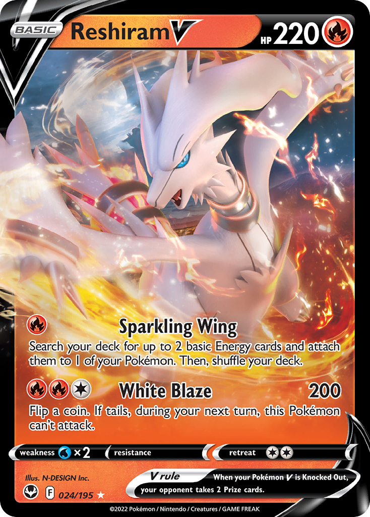 Reshiram V (24/195) - [Holo Foil] Silver Tempest (SIT)