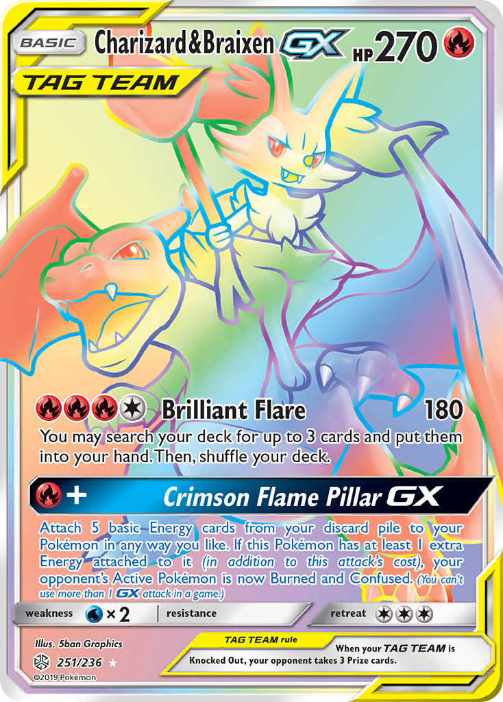 Charizard & Braixen-GX (251/236) - [Rainbow Holo] Cosmic Eclipse (CEC)