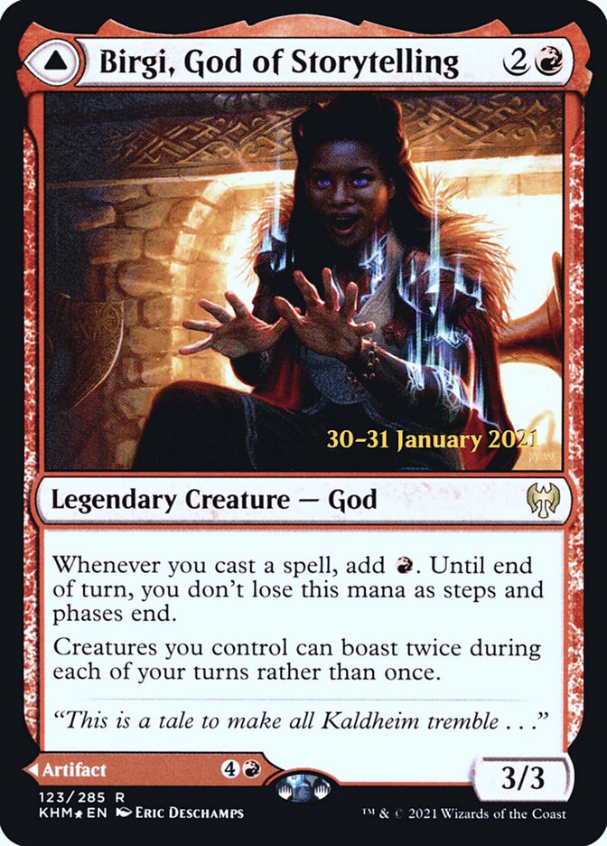 Birgi, God of Storytelling // Harnfel, Horn of Bounty (123s) - Kaldheim Promos (PKHM)