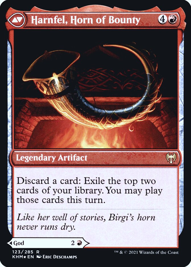 Birgi, God of Storytelling // Harnfel, Horn of Bounty (123s) - Kaldheim Promos (PKHM)