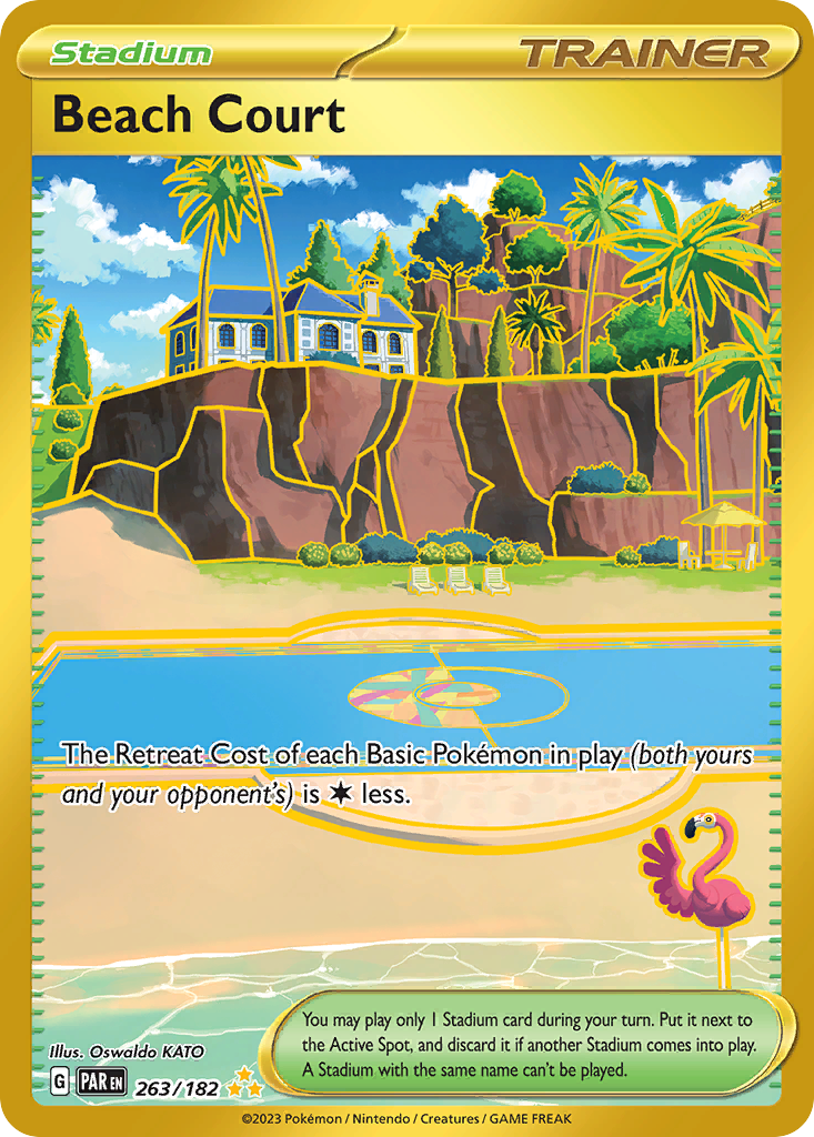 pokemon paradox rift gold cards Trading Card Game Hyper Rare Beach Court #263 098/182 / Double Rare Champion of the Path Variant:Planeswalker Party Title_Pokemon TCG