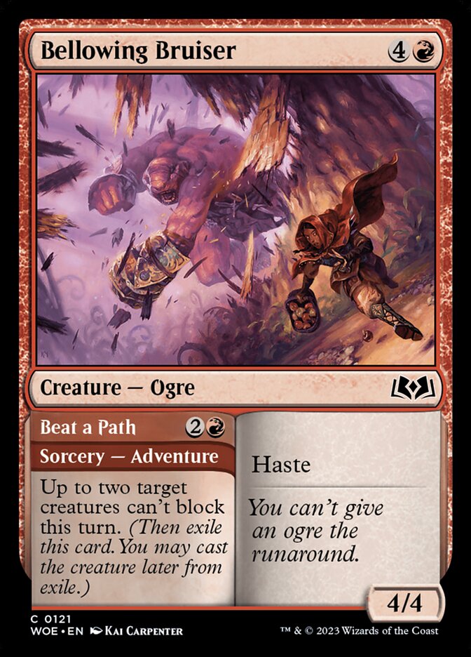 Bellowing Bruiser // Beat a Path (121) - Wilds of Eldraine (WOE)