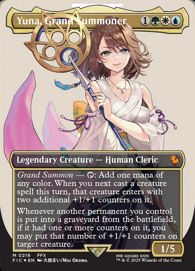 Yuna, Grand Summoner (216) - [Surge Foil, Borderless] Final Fantasy Commander (FIC)
