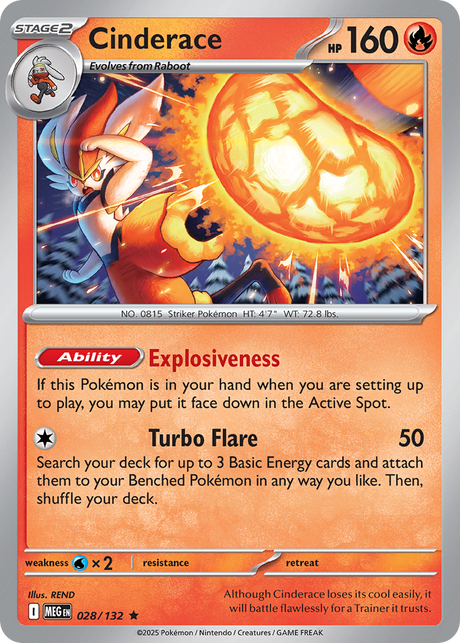 Cinderace (28/132) - [Reverse Holo] Mega Evolution (MEG)