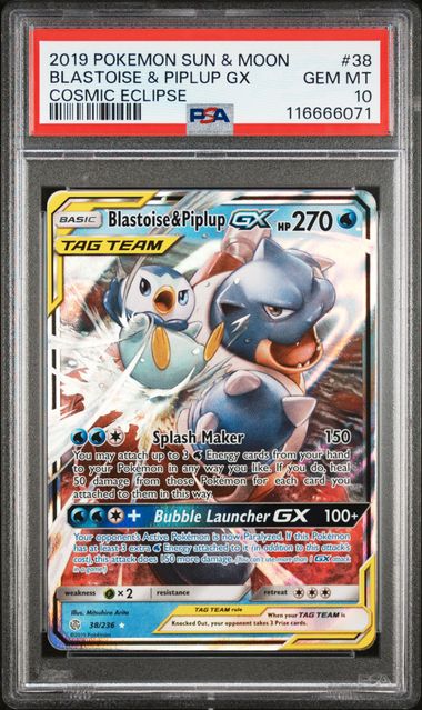 Blastoise & Piplup Gx #38 - [Graded PSA 10] SM - Cosmic Eclipse (SM12)