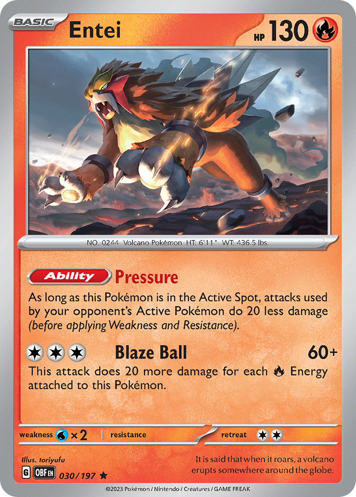 Entei (30/197) - [Reverse Holo] Obsidian Flames (OBF)