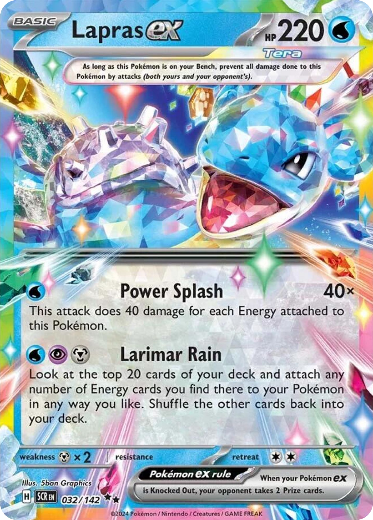 Pokemon Trading Card Game Stellar Crown Double Rare Lapras ex #32 Pokemon Trading Card Game Stellar Crown Double Rare Lapras ex #32
