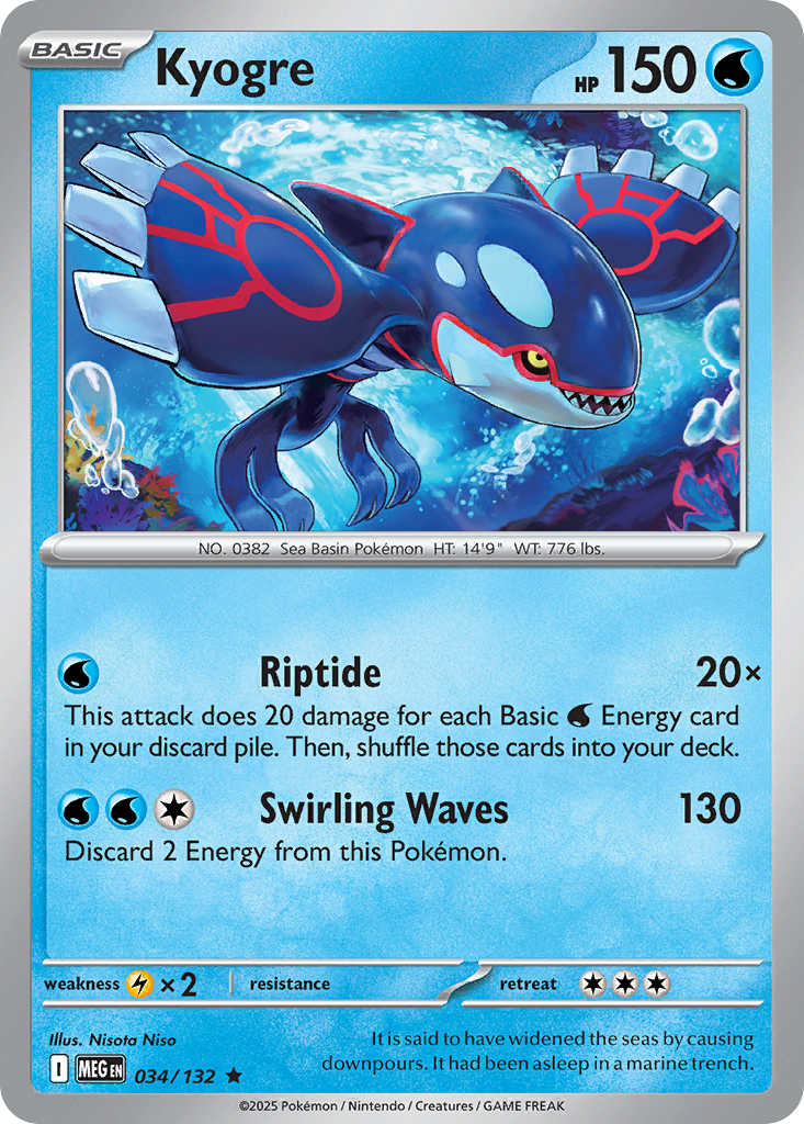Kyogre (34/132) - [Reverse Holo] Mega Evolution (MEG)