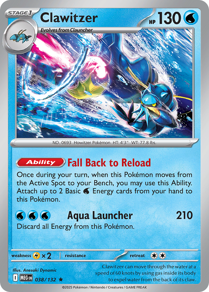 Clawitzer (38/132) - [Reverse Holo] Mega Evolution (MEG)