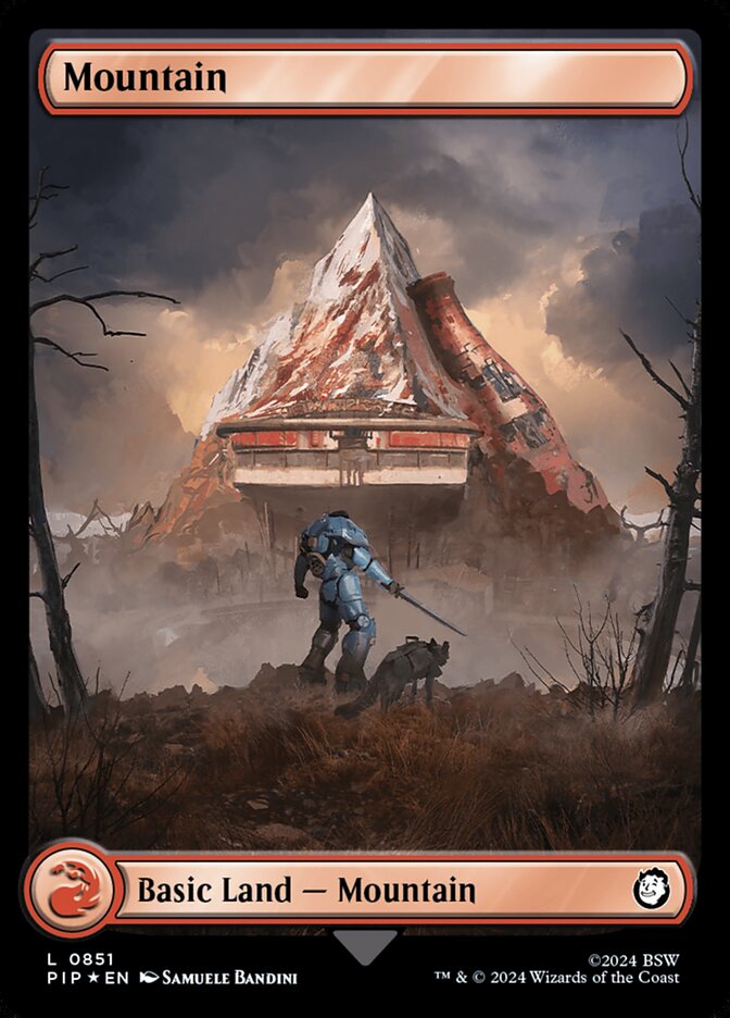 Mountain (851) - [Surge Foil, Full Art] Fallout (PIP)