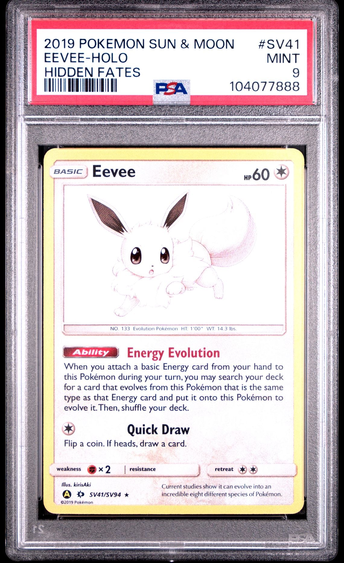 Eevee #41 - [Graded PSA 9] Sun & Moon Hidden Fates Sv