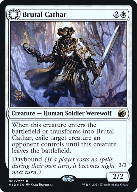 Brutal Cathar // Moonrage Brute (7s) - Innistrad: Midnight Hunt Promos (PMID)