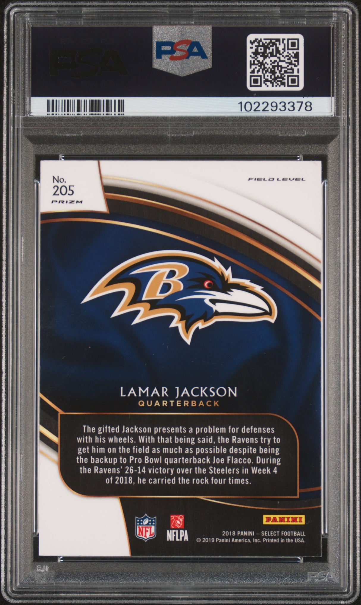 2018 Panini Select Lamar Jackson #205 Silver Prizm (PSA 9)