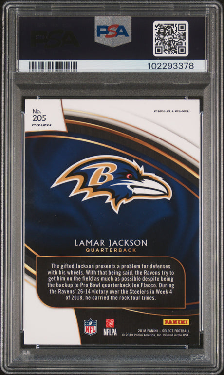 2018 Panini Select Lamar Jackson #205 Silver Prizm (PSA 9)