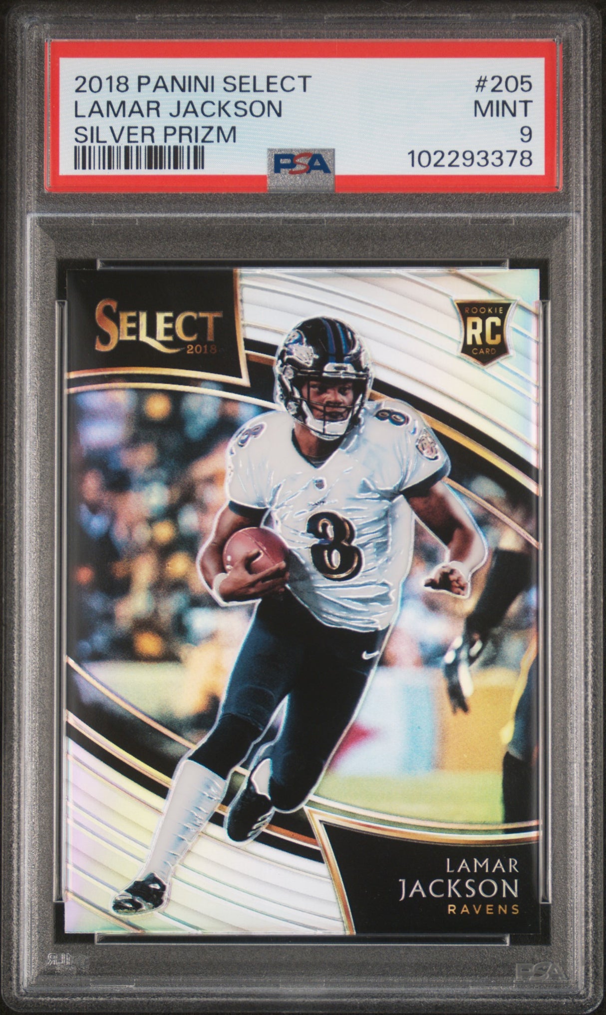 2018 Panini Select Lamar Jackson #205 Silver Prizm (PSA 9)
