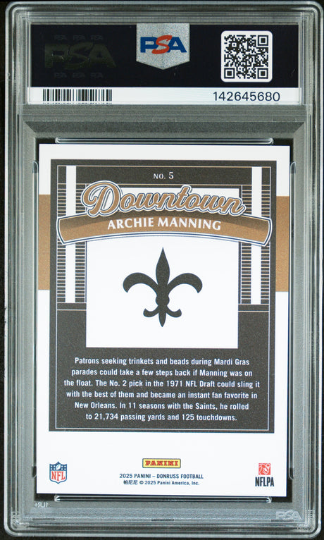 2025 Panini Donruss Downtown! Archie Manning #5 (PSA 10)