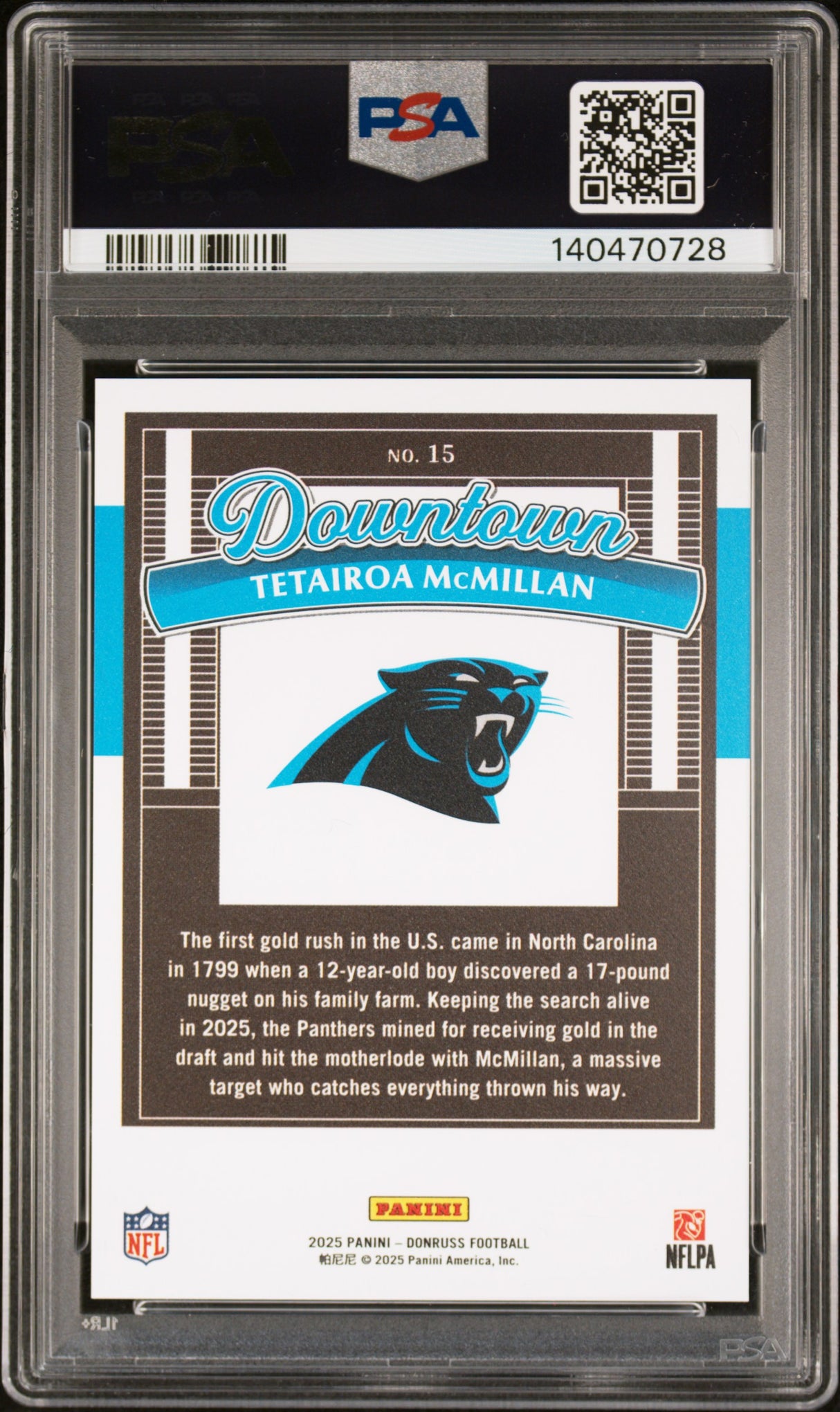 2025 Panini Donruss Downtown! Tetairoa Mcmillan #15 (PSA 10)