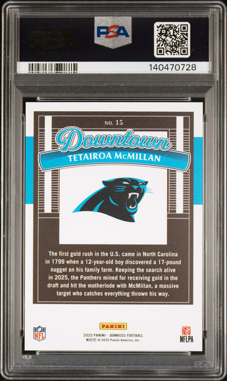 2025 Panini Donruss Downtown! Tetairoa Mcmillan #15 (PSA 10)