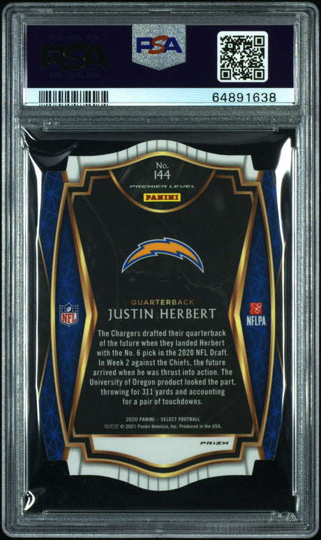 2020 Panini Select Justin Herbert #144 Die-Cut Light Blue Prizm (PSA 9)