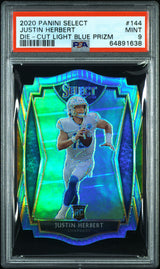 2020 Panini Select Justin Herbert #144 Die-Cut Light Blue Prizm (PSA 9)