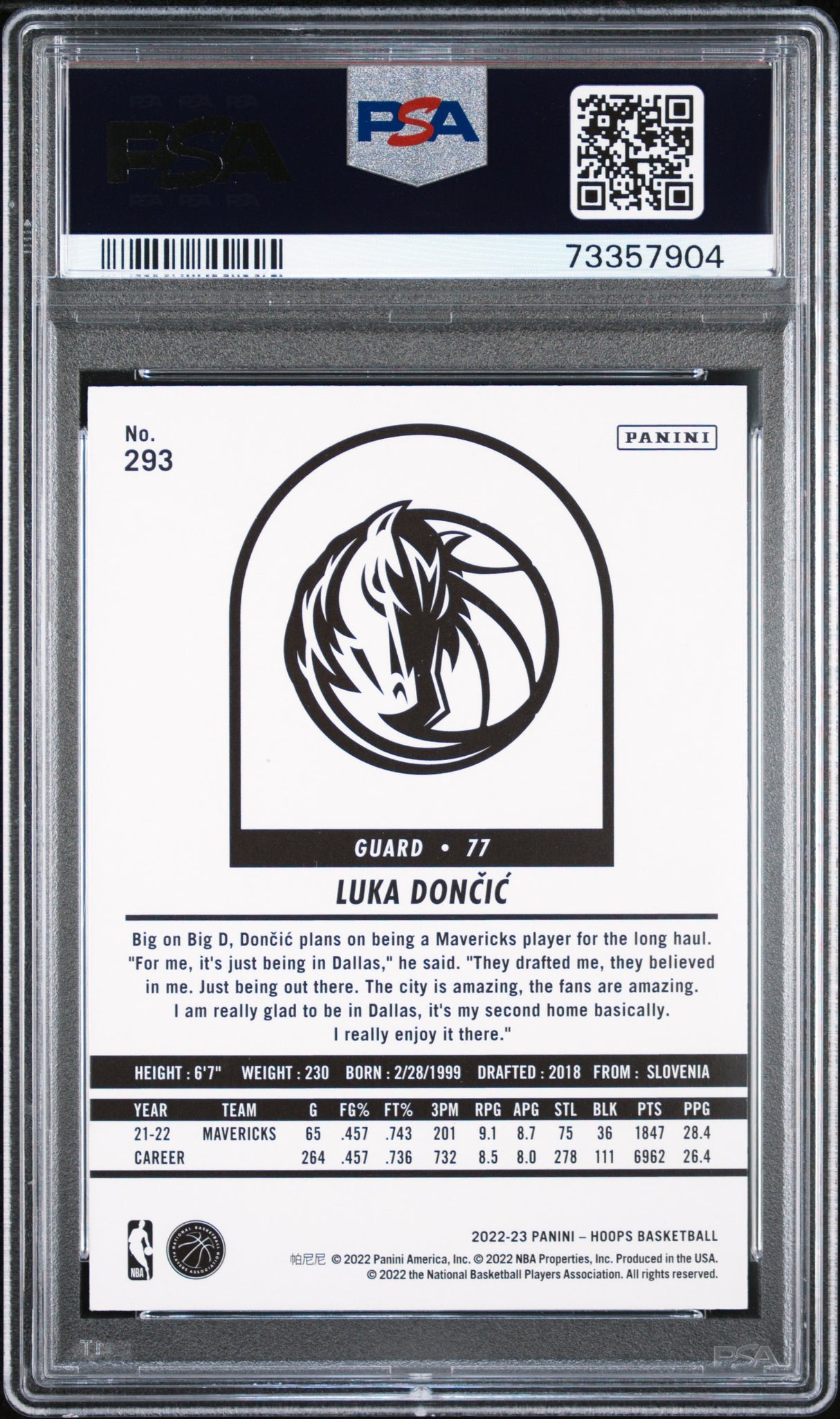 2022 Panini NBA Hoops Luka Doncic #293 Silver /199 (PSA 9)
