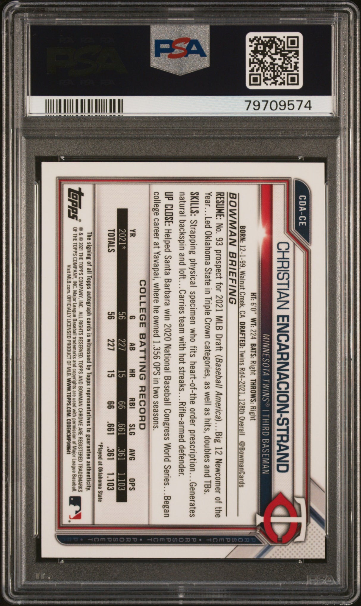 2021 Bowman Draft Chrome C.Encarnacion-Strand Blue Ref. Auto (PSA 10)