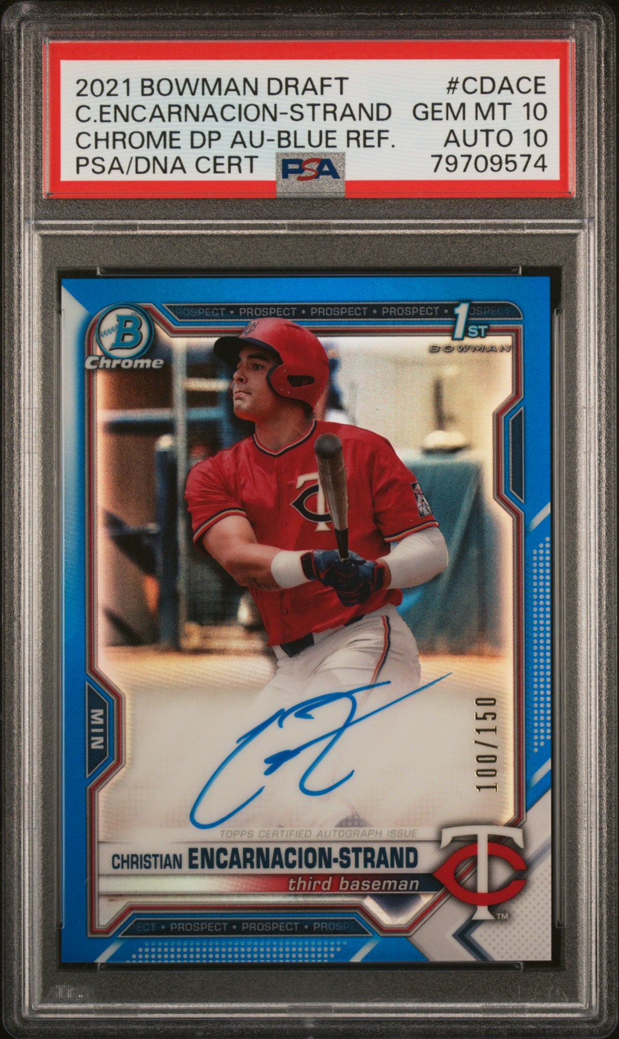 2021 Bowman Draft Chrome C.Encarnacion-Strand Blue Ref. Auto (PSA 10)