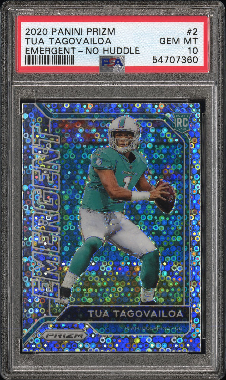 2020 Panini Prizm Emergent Tua Tagovailoa #2 Emergent-No Huddle (PSA 10)