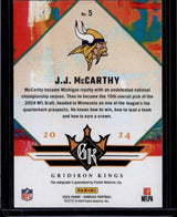 2024 Donruss #5 J.J. McCarthy Rookie Gridiron Kings Autographs #/49
