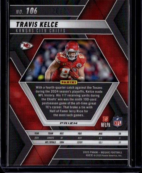 2025 Panini Mosaic #106 Travis Kelce Mosaic Red Wave #/27